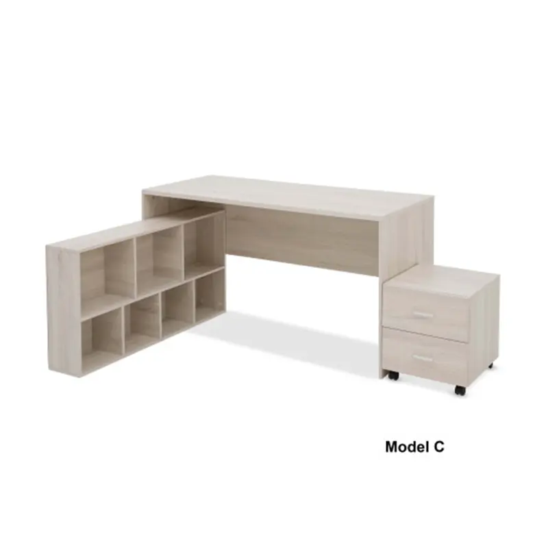 Light wood grain family desk three-piece set