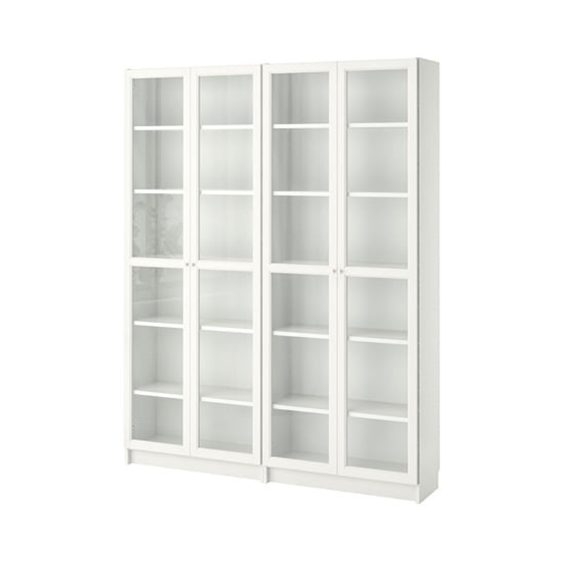 Double door simple bookcase - white - oak grain - walnut grain