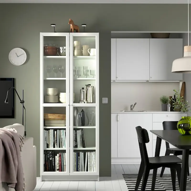 Double door simple bookcase - white - oak grain - walnut grain (7)0m9