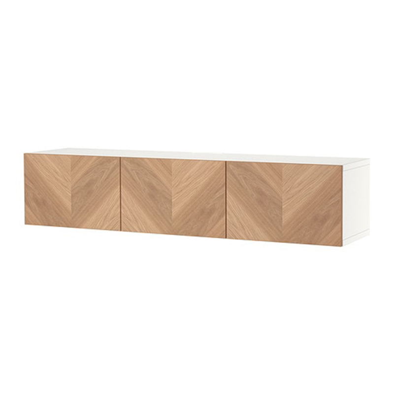 Three-compartment wood grain storage living room cabinet