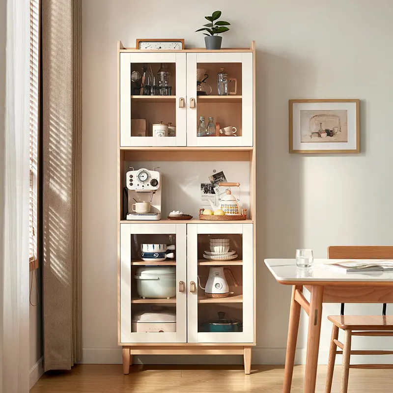 Sideboard cabinets integrated wall racks Dining cabinets modern simple and luxurious double-layer multifunctional lockers storage cabinets (NaturalWhite) (5)pxj