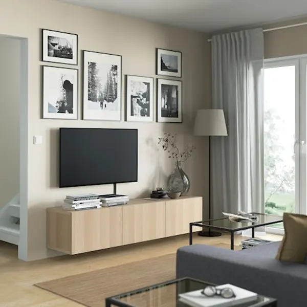 Three-compartment wood grain storage living room cabinet 89d4