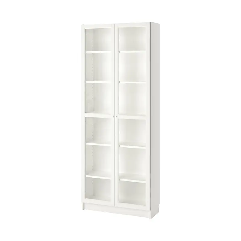 Double door simple bookcase - white - oak grain - walnut grain