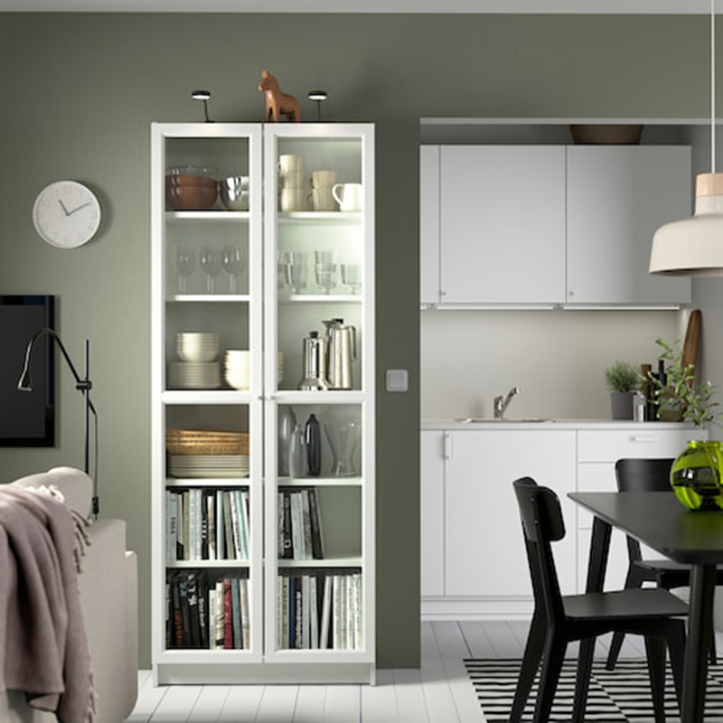 Double door simple bookcase - white - oak grain - walnut grain