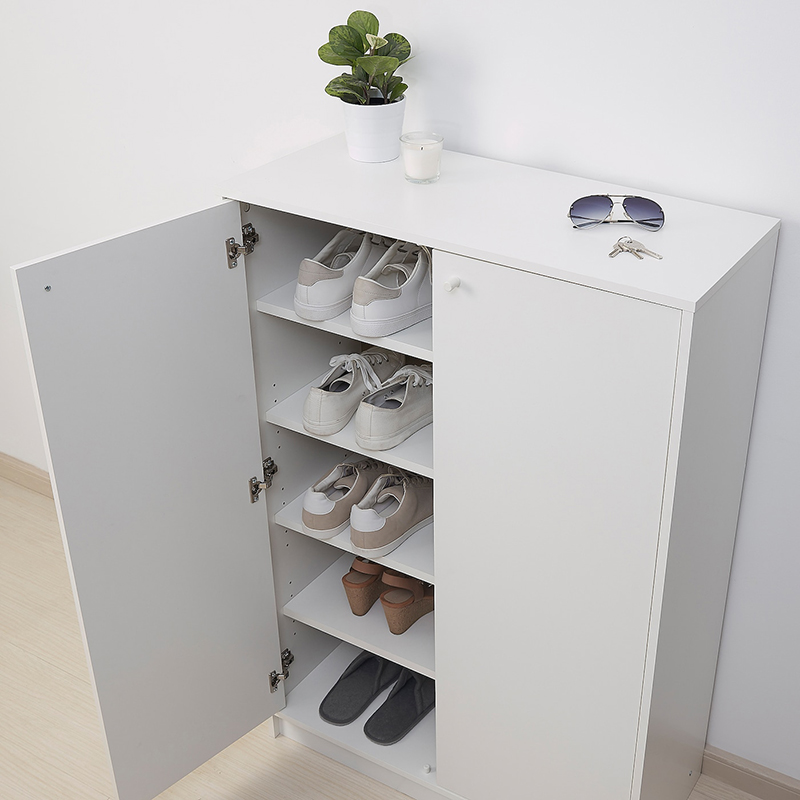 White simple five-storey double-door shoe cabinet